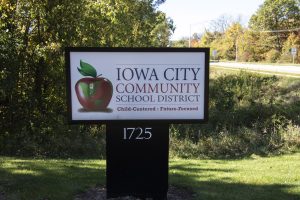 Iowa City Community School District sign. As seen on Thursday, Oct. 15, 2020. 