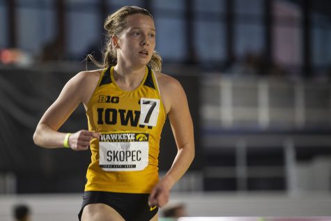 Iowa distance runner Gabby Skopec competes in the women’s 3000m run during the Hawkeye Invitational at the University of Iowa Recreation Building on Saturday, Jan 11, 2020. Skopec earned second with a time of 10:10.25. 