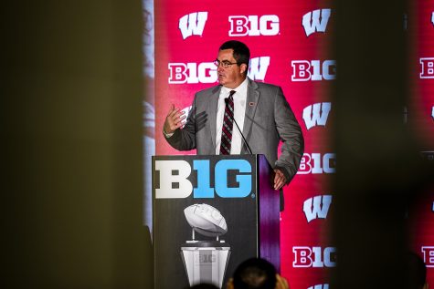 Wisconsin head coach Paul Chryst speaks during the second day of Big Ten Football Media Days in Chicago, Ill., on Friday, July 19, 2019.