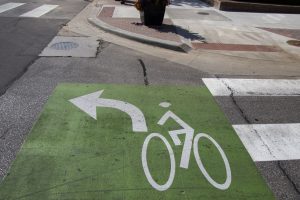 Left turn squares for bicycles are seen on Sunday, Oct. 11, 2020 in Cedar Rapids.