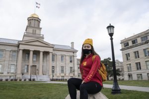 UI international student Peiqi Chen poses for a portrait at the Pentacrest on Monday, Nov. 09, 2020. Chen is originally from the Hunan province of China and had hoped for the defeat of President Trump in the 2020 elections.