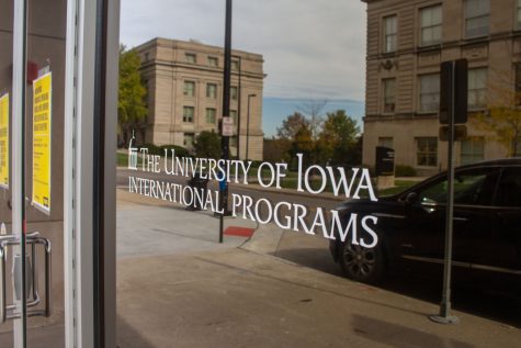 University of Iowa International Programs building decal as seen on Wednesday, Oct. 28. 