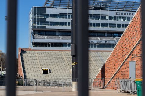 Kinnick Stadium, home to the University of Iowa Hawkeyes, is seen on a sunny Saturday, game day afternoon. Tailgating has looked a lot different recently in the light of COVID-19, as both the streets and the stands remain empty. The Hawks are playing Northwestern. 