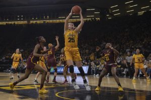 Iowa forward Monika Czinano catches a rebound during a womens basketball game between Iowa and Minnesota at Carver Hawkeye Arena on Thursday, Feb. 27, 2020. The Hawkeyes defeated the Gophers, 90-82. 