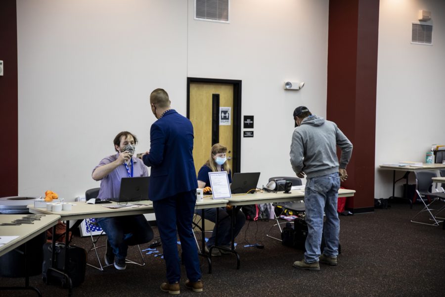 ID checks As seen on Nov.3,2020.  Voters who live in townships around the city of Wilton check in at the Wilton Community Center 1215 Cypress St.