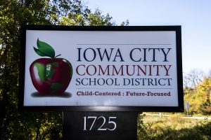 Iowa City Community School District sign 1725 North Dodge St. As seen on Thursday, Oct.15, 2020.