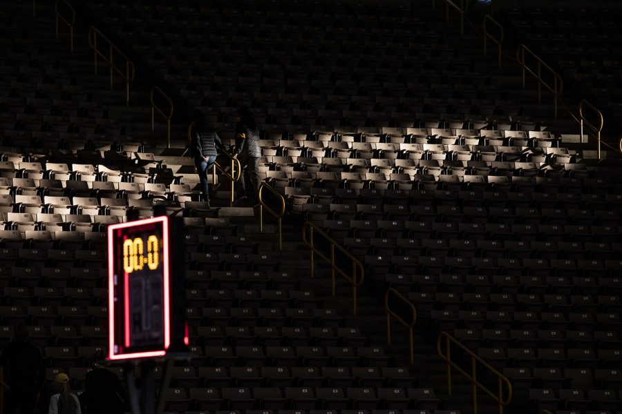 Fans leave the stands after a women’s basketball game between Iowa and Wisconsin at Carver Hawkeye Arena on Saturday, December 5, 2020. The Hawkeyes defeated the Badgers 85-78. 
