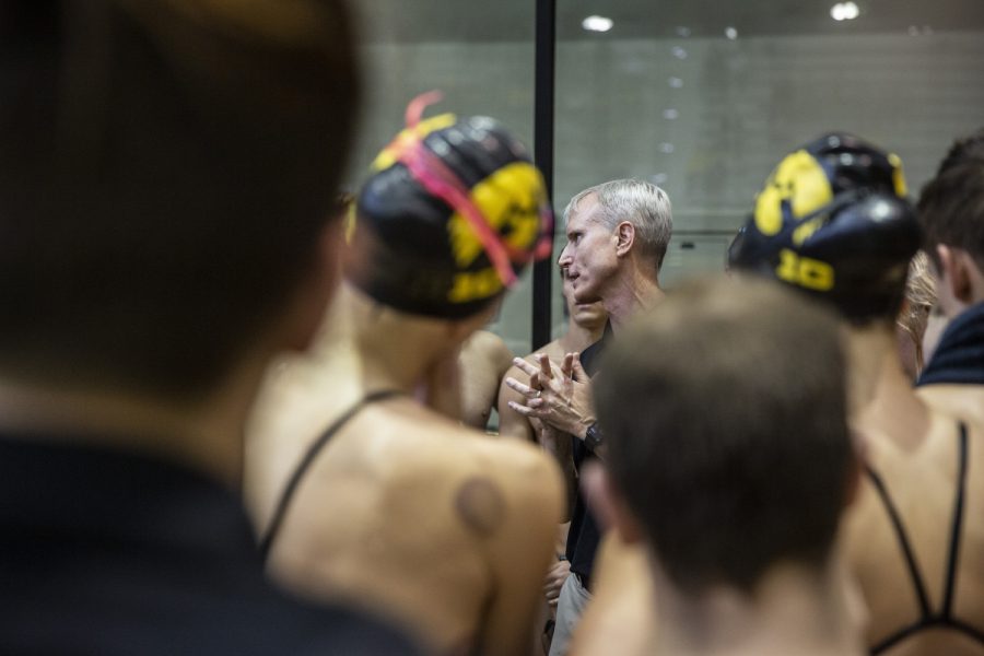 Iowa+Head+Coach+Marc+Long+gives+a+speech+to+his+swimmers+after+a+swim+meet+at+the+CRWC+on+January+11%2C+2020+between+Iowa%2C+Illinois%2C+and+Notre+Dame.+The+Hawkeye+mens+team+defeated+the+fighting+Irish+159.50+to+140.50+while+the+Hawkeye+womens+team+defeated+the+fighting+Illini+223+to+86+and+lost+to+the+fighting+Irish+99.50+to+209.50.+