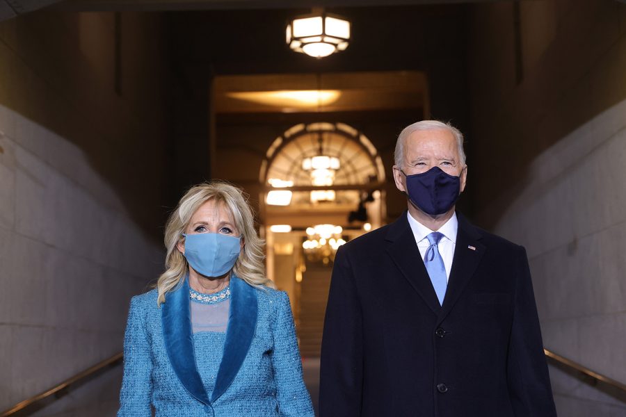 U.S. President-elect Joe Biden and Jill Biden arrive at Bidens inauguration on the West Front of the U.S. Capitol on January 20, 2021, in Washington, DC. 