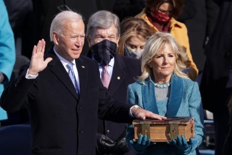 Joe Biden is sworn in as U.S. President during his inauguration on the West Front of the U.S. Capitol on January 20, 2021, in Washington, DC. During todays inauguration ceremony Joe Biden becomes the 46th president of the United States. (Alex Wong/Getty Images/TNS)