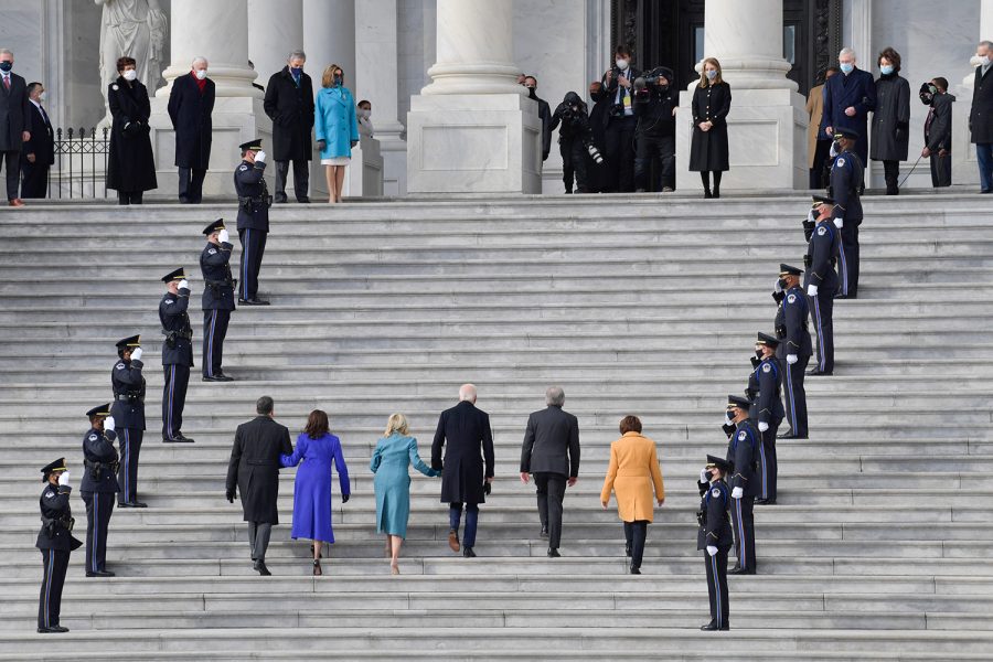 President Joe Biden and Vice President Kamala Harris arrive at the East Front steps of the U.S. Capitol prior the 2021 Presidential Inauguration of President Joe Biden and Vice President Kamala Harris at the U.S. Capitol. 