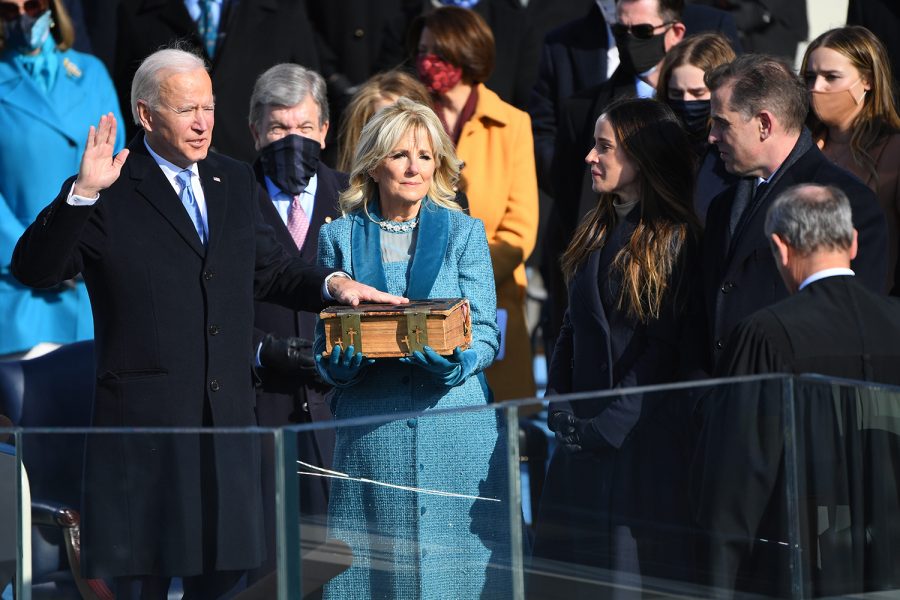 President Joe Biden is sworn in during the 2021 Presidential Inauguration of President Joe Biden and Vice President Kamala Harris at the U.S. Capitol.