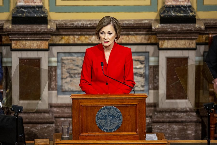 Gov.+Kim+Reynolds+gives+the+State+of+the+State+address+in+the+house+chamber+of+the+Iowa+State+Capitol+on+Tuesday%2C+Jan.+12%2C+2021+in+Des+Moines.+Gov.+Reynolds+highlighted+in+the+address+expansion+of+broadband+internet%2C+a+push+for+in-person+learning%2C+and+economic+recovery+from+the+COVID-19+pandemic.+