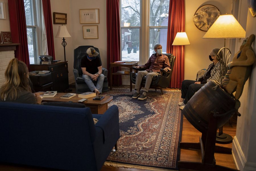 (From left to right) Nathan, Jason, and Dorothy Bell speak with The Daily Iowan in an interview on Saturday, Jan 30, 2021 at the Bell familys house in Iowa City. The family revisited stories together in memory of Marvin Bell, who was the first Poet Laureate of Iowa and longtime Iowa Writers’ Workshop professor at the university. 