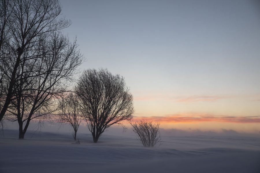 Drifts continue to grow as the sun sets in Linn County on Thursday, Feb. 4, 2021. 