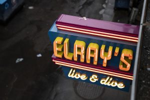 A shot of Elrays Live and Dive neon sign taken from the roof of said establishment in Iowa City on Tuesday, Nov. 10, 2020. 
