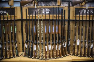 Guns are displayed at Scheels in Coralville on Tuesday, April 11, 2017. The Iowa House recently accepted the stand-your-ground-provision, an amendment to HF 517, which permits an individual to use deadly force when their life is in danger. 
