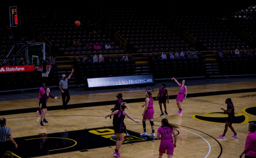 Iowa+Guard+Caitlin+Clark+launches+from+deep+near+the+logo.+Clark+extended+her+30-point+scoring+streak+to+four+games+with+this+shot+with+32.9+seconds+to+go+during+a+women%E2%80%99s+basketball+game+between+the+Iowa+Hawkeyes+and+the+Penn+State+Nittany+Lion%E2%80%99s+at+Carver-Hawkeye+Arena+on+Thursday%2C+Feb.+18%2C+2021.+Iowa+Defeated+Penn+State+96-78.