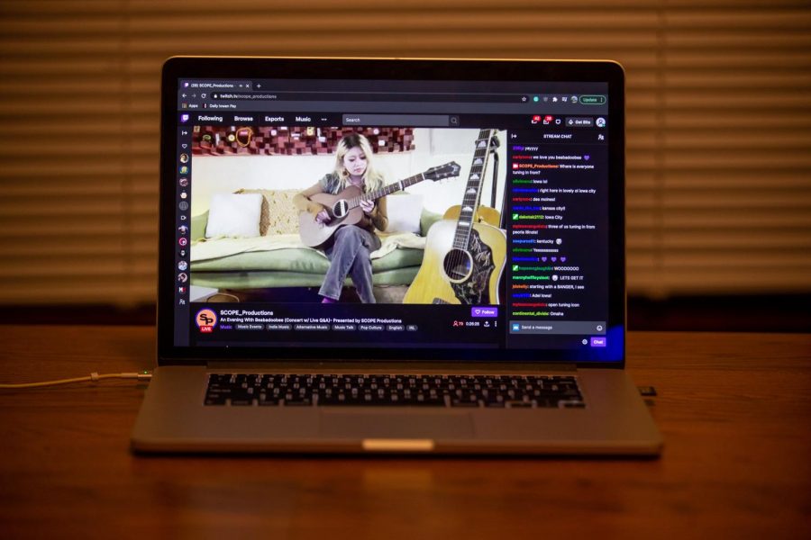 Beabadoobee plays her guitar for a concert on Twitch March 19, 2021. SCOPE Productions hosted the concert. 