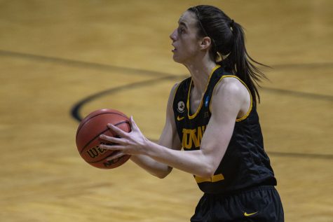 Iowa guard Caitlin Clark prepares to shoot a 3-pointer during the second round of the NCAA womens basketball championship against No. 4 Kentucky on March 23, 2021 at the Bill Greehey Arena at Saint Marys University in San Antonio, Texas. The Hawkeyes defeated the Wildcats, 86-72. 