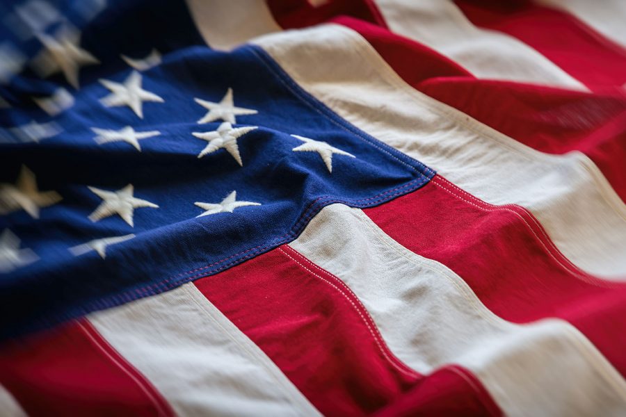 USA flag detail, closeup view. American flag background texture. 