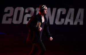 Mar 20, 2021; St. Louis, Missouri, USA;  Iowa Hawkeyes wrestler Spencer Lee is introduced prior to the championship match of the 125 weight class against Arizona State Sun Devils wrestler Brandon Courtney during the finals of the NCAA Division I Wrestling Championships at Enterprise Center. Mandatory Credit: Jeff Curry-USA TODAY Sports