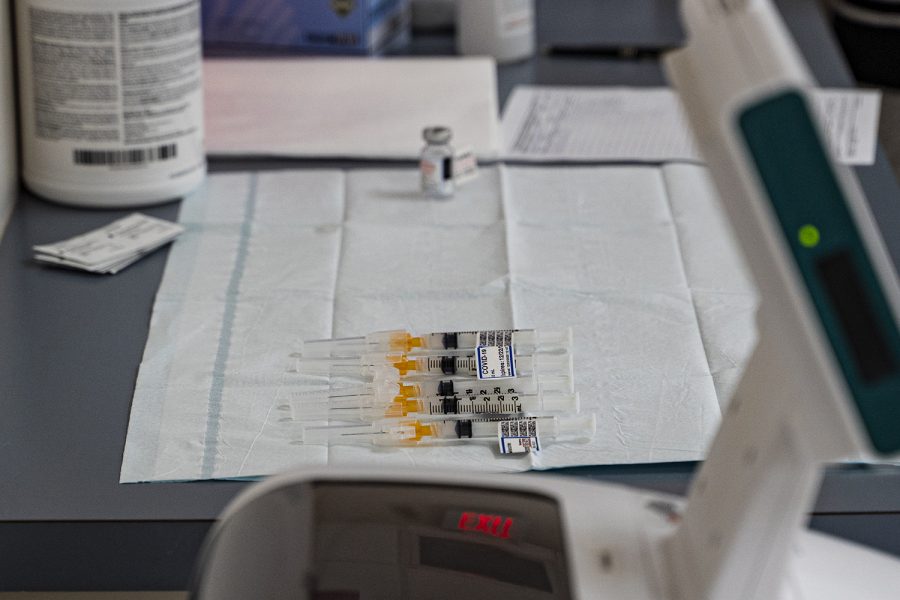 Syringes for the COVID-19 vaccine lay on a counter at the VA Medical Center in Iowa City on Tuesday, Dec. 22, 2020. The center received the Modern vaccine for its employees.