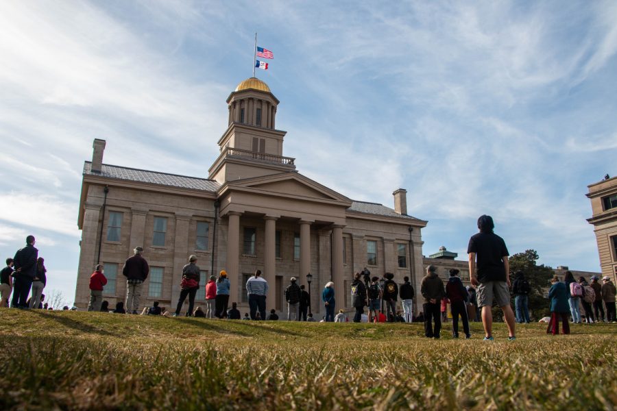 The Old Capital in Iowa City is seen during a vigil on Sunday, March 21 to honor the victims of the Atlanta shootings and advocate for Asian American rights and equity. 