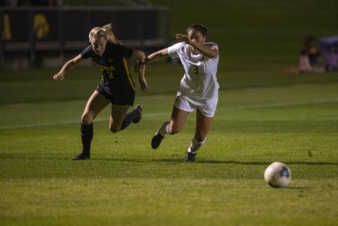 Iowa midfielder Hailey Rydberg runs after the ball during a soccer game between Iowa and Illinois on Sept. 26, 2019 at the Iowa Soccer Complex. The Hawkeyes defeated the Fighting Illini, 3-1.