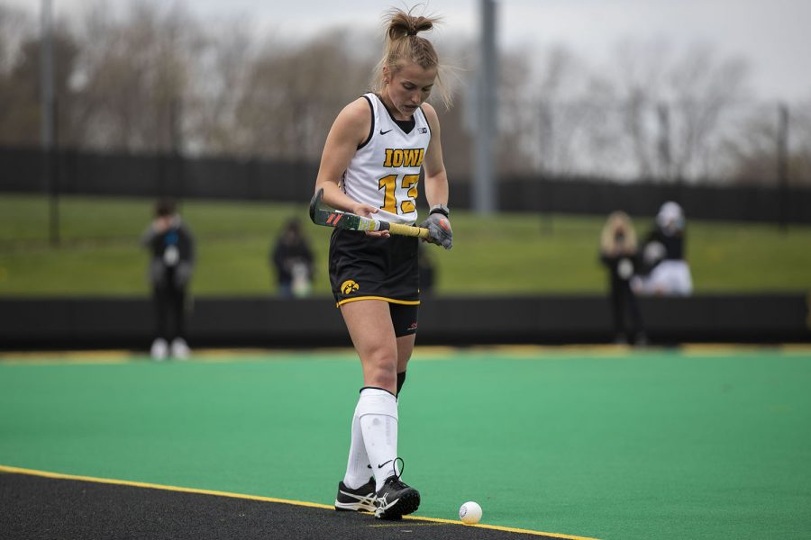 Iowa forward Leah Zellner prepares for a penalty corner shot during the second quarter of the Big Ten field hockey tournament quarterfinals against No. 4 Maryland on Wednesday, April 21, 2021 at Grant Field. The Hawkeyes defeated the Terrapins, 3-0. No. 5 Iowa will go on to play No. 1 Michigan tomorrow afternoon.