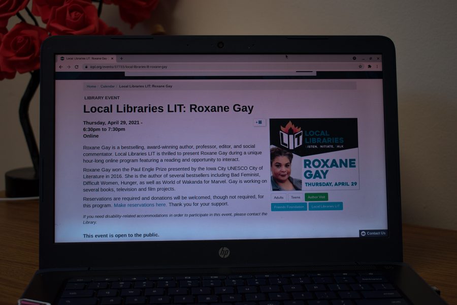 The Local Libraries LIT page advertises for the Roxane Gay event taking place on April 29, 2021. (Raquele Decker/The Daily Iowan)