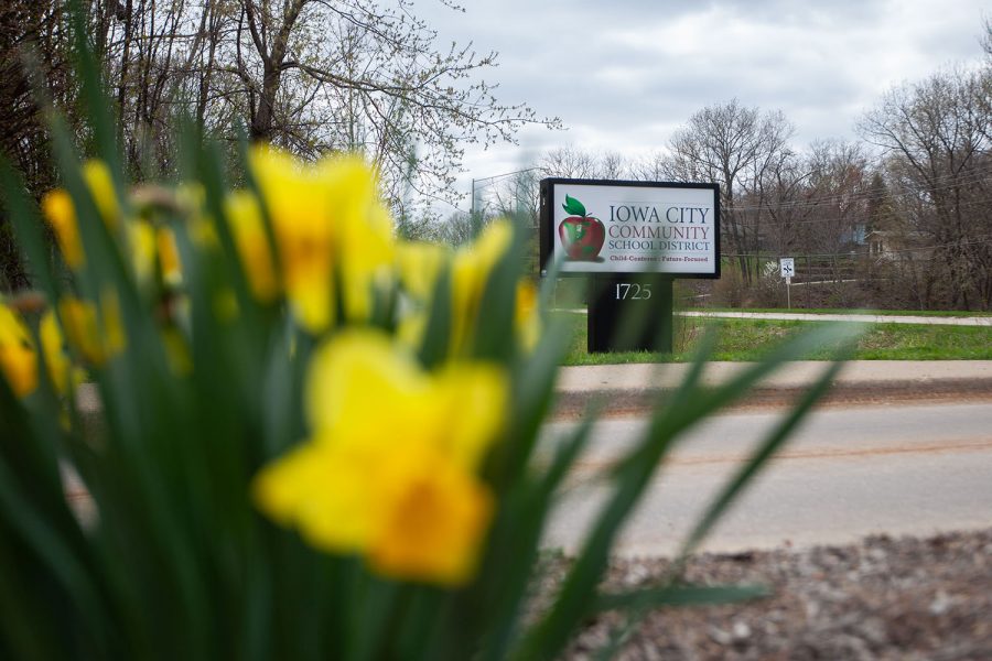 An Iowa City Community School District sign outside of the central office as seen on Thursday, April 15, 2021. 