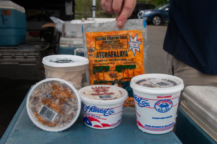 Various seafoods are seen for sale at Fabian Seafood, from Galveston, Texas. They have been coming to Iowa City, IA for around 45 years to sell shrimp, snapper, and other various seafoods. They are seen in Iowa City on May 3, 2021. 