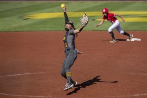 Iowa right handed pitcher Allison Doocy throws the ball during a softball game against Nebraska on Friday, May 7, 2021 at Pearl Field. The Hawkeyes defeated the Huskers, 1-0. 