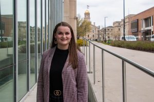 University of Iowa student Abby Crow poses for a portrait on April 20, 2021. Crow is majoring in human physiology and his the new student regent on the Iowa board of regents. 