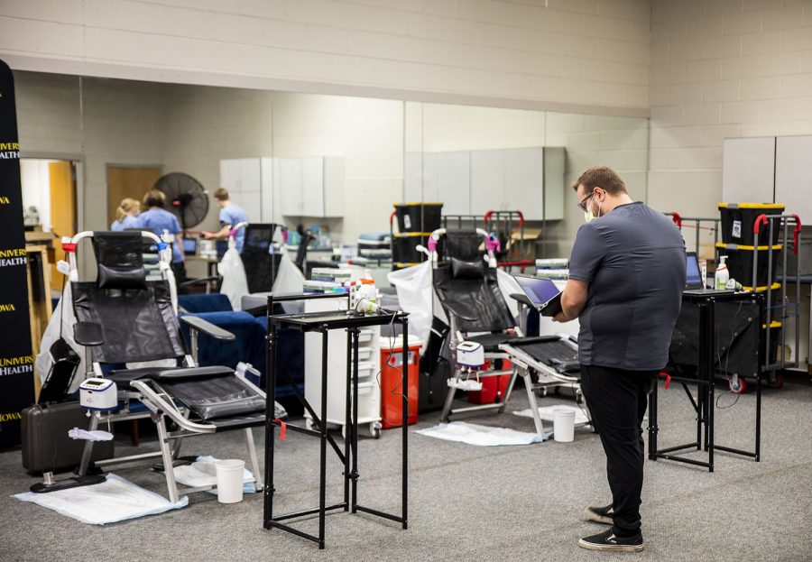 Setting up the site for a blood drive on Friday, June, 25, 2021. 