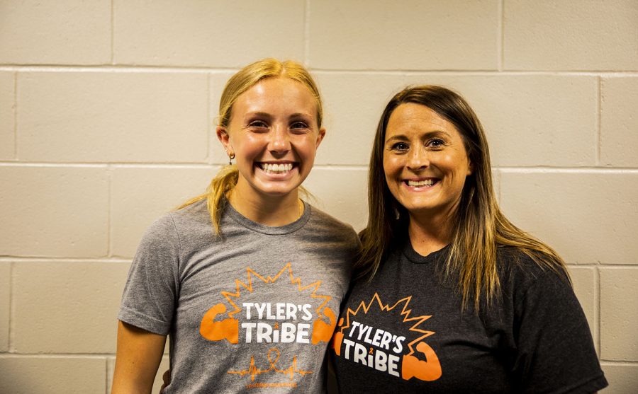 Kiersten Conway left and Kari Juhl take a break from greeting people at the blood drive Friday, June, 25, 2021. The drive is being held for Tyler Juhl who is battling cancer. Kiersten is Tylers big sister and Kiri is his mother. 