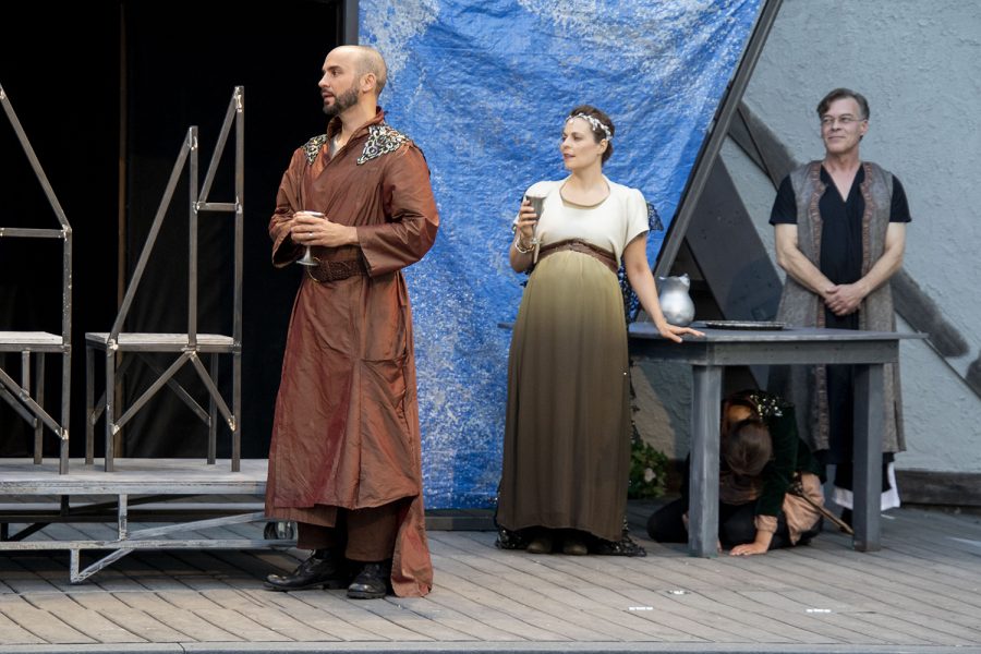 King Leontes, played by Martin Andrews, acts out a scene from the play “The Winters Tale” on Saturday, July 17, 2021. The Shakespeare play was put on by Riverside Theatre.