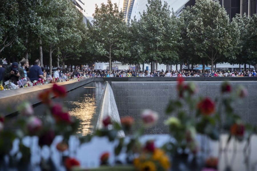 One of the two 9/11 Memorial pools is seen in New York City on Saturday, Sept.11, 2021, the 20th anniversary of the 9/11 attacks. 