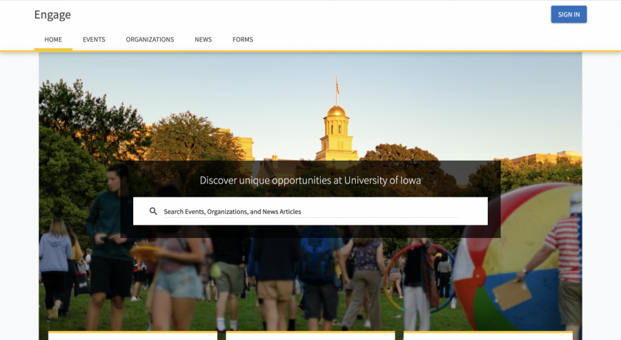 The University of Iowa Student Organization website is seen.