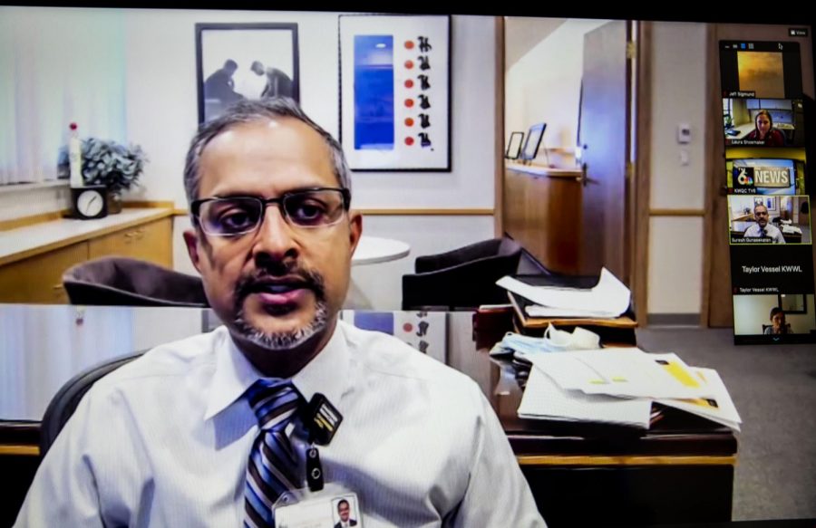 University of Iowa Hospitals and Clinics CEO Suresh Gunasekaran speaks at a virtual press conference on Sept. 22. 