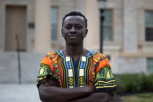 Ebenezer Adeyemi poses for a portrait at the University of Iowa on Saturday, Sept. 4, 2021.