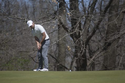Gonzalo Leal putts during a golf invitational at Finkbine Golf Course on Saturday, April 20, 2019. Iowa came in first with a score of 593 against 12 other teams. 