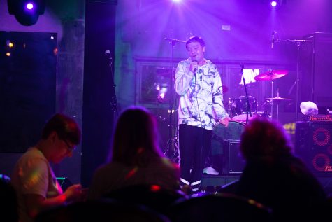Solo musician Cam Dukes is shown performing at El Ray’s Live & Dive on Sept. 20, 2021. He has came a long way from his first performance, now moving around the stage more and being more expressive. “My first time, I was standing in one spot, covering over the mic. 