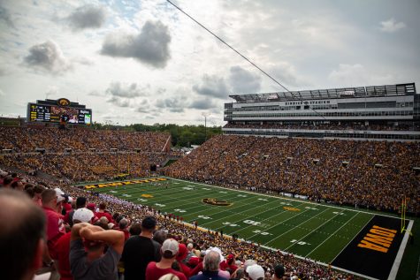 Fans watch a football game between No. 18 Iowa and No. 17 Indiana at Kinnick Stadium on Saturday, Sept. 4, 2021. The Hawkeyes defeated the Hoosiers 34-6. It has been 651 days since fans were allowed into Kinnick.