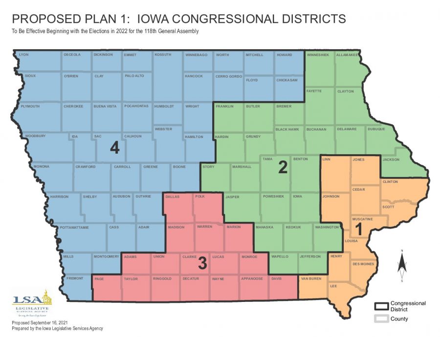 The first plan for Iowas Congressional Districts from the Iowa Legislative Services Agency. (source: Iowa Legislative Services Agency)