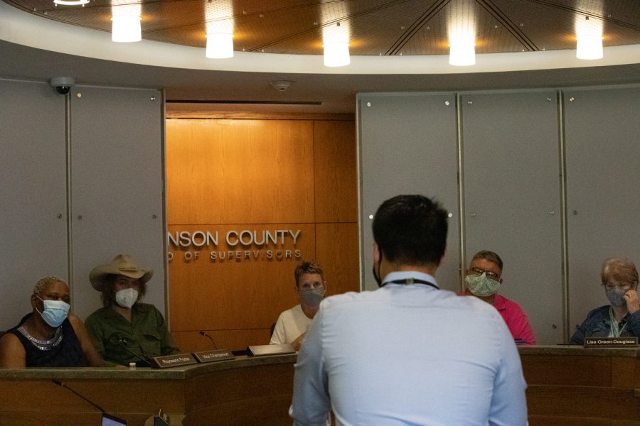 The Johnson County Board of Supervisors hosts a meeting at the Johnson County Administration Building on Wednesday, Sept. 1, 2021. At the meeting, Sam Jarvis discussed the COVID-19 booster shots. “We still want to prioritize those who are unvaccinated.” 