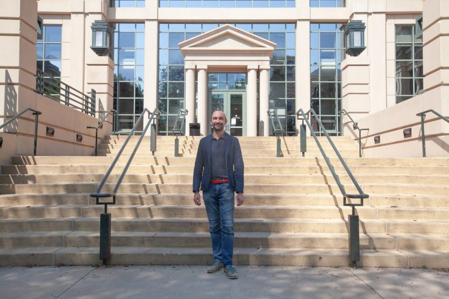 Associate Professor of Finance Ricard Peter stands in front of the Tippie College of Business by the Pappajohn Business Building on September 10, 2021.