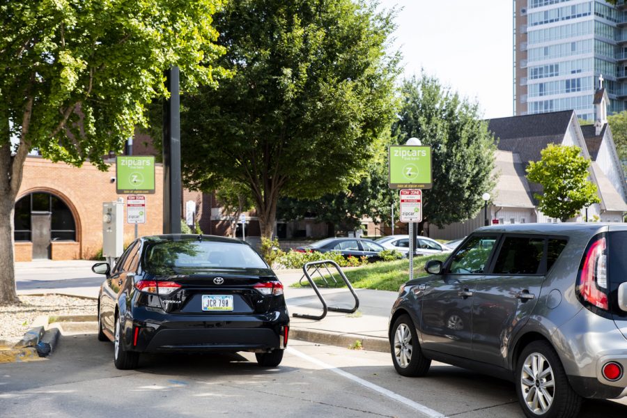 Zipcar’s that are available on Monday, Aug. 30, 2021. Cars that are available can be found at the Zipcar parking spaces which are located at 200 S. Linn Street.