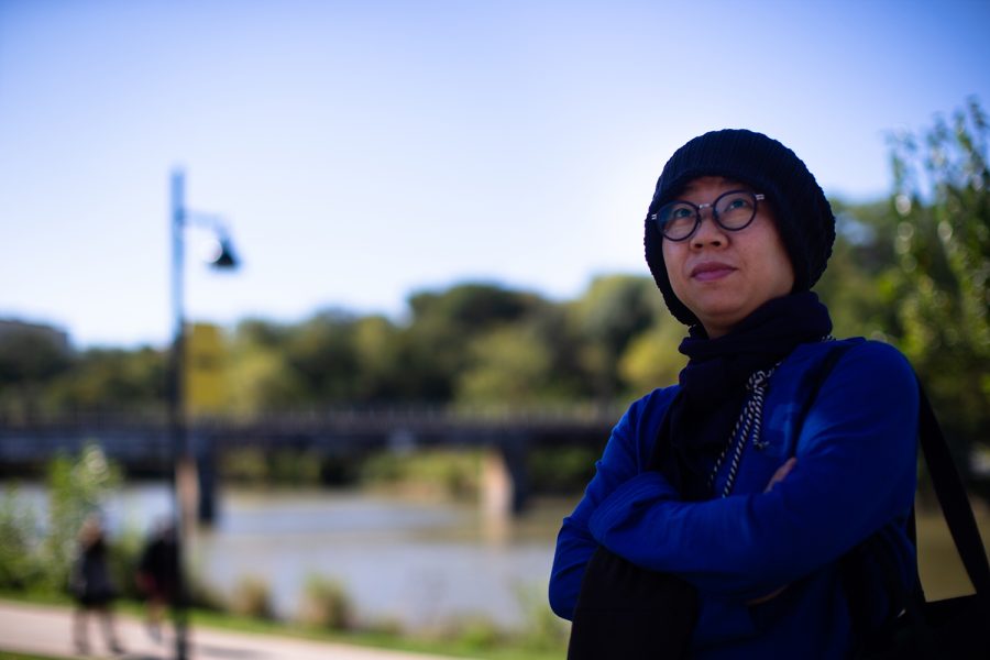 Candace Chong Mui Ngam poses for a portrait near the Iowa Memorial Union at the University of Iowa on Thursday, Oct. 14, 2021. (Gabby Drees/The Daily Iowan)
